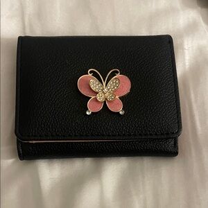 Black Wallet with Pink Butterfly Accent
